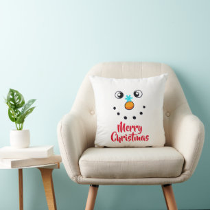 Festive Snowman Face Merry Christmas Cushion