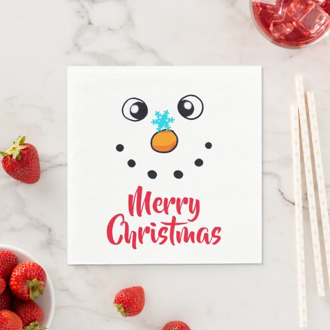 Festive Snowman Face Merry Christmas Napkin (Insitu)
