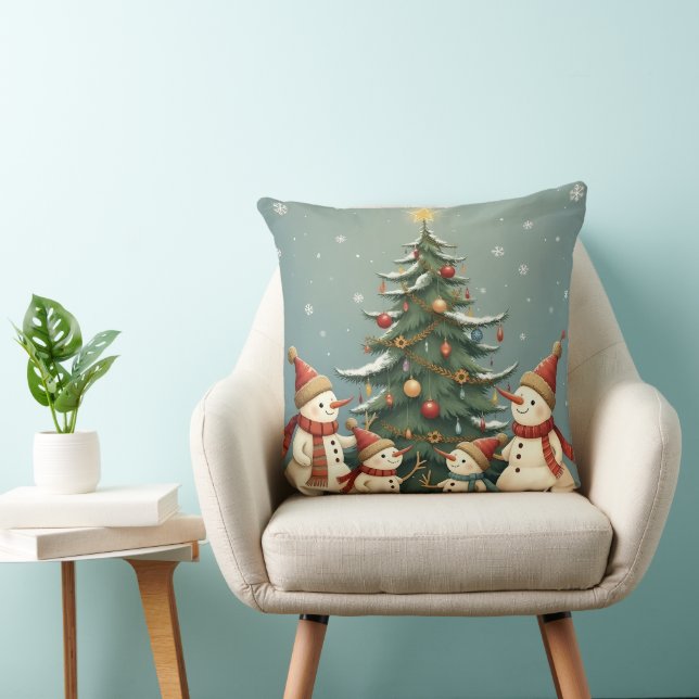 Festive Snowman Family Christmas Collection Cushion (Chair)