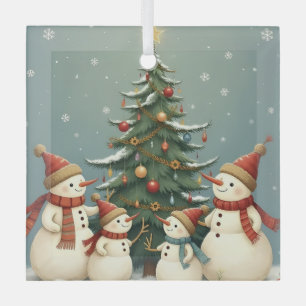 Festive Snowman Family Christmas Collection Glass Tree Decoration