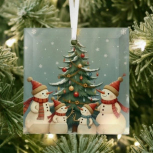 Festive Snowman Family Christmas Collection Glass Tree Decoration