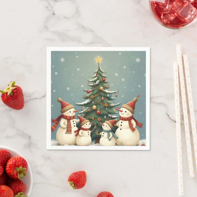 Festive Snowman Family Christmas Collection Napkin (Insitu)