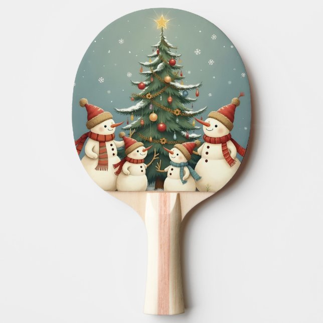 Festive Snowman Family Christmas Collection Ping Pong Paddle (Front)