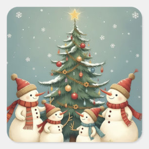 Festive Snowman Family Christmas Collection Square Sticker