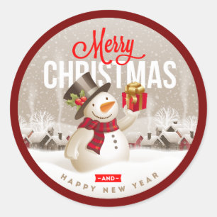 Festive Snowman Holiday Sticker – Merry Christmas