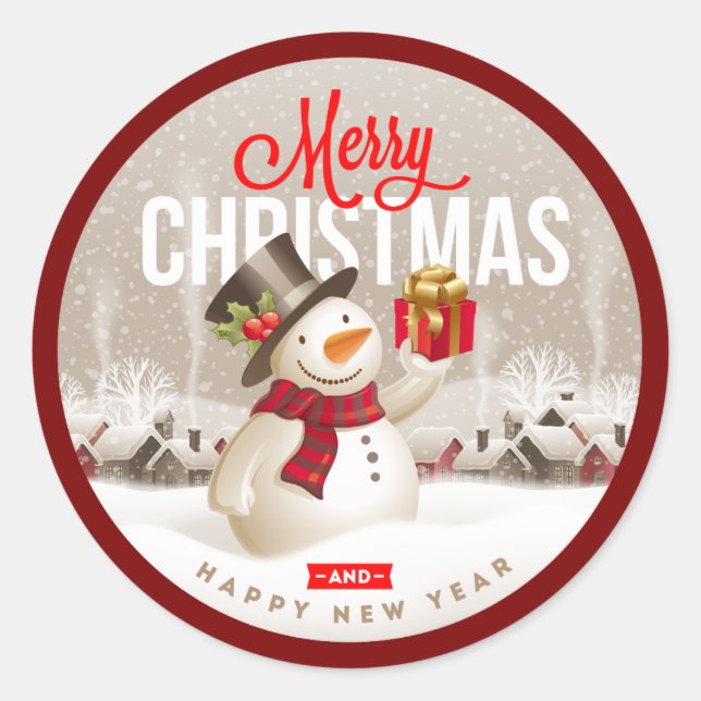 Festive Snowman Holiday Sticker – Merry Christmas  (Front)