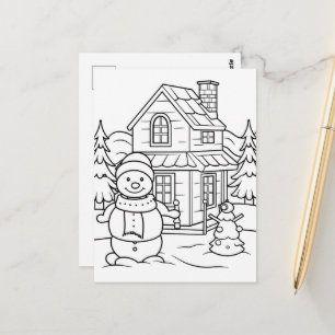 Festive snowman kids colouring  postcard