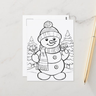 Festive Snowman kids colouring Postcard