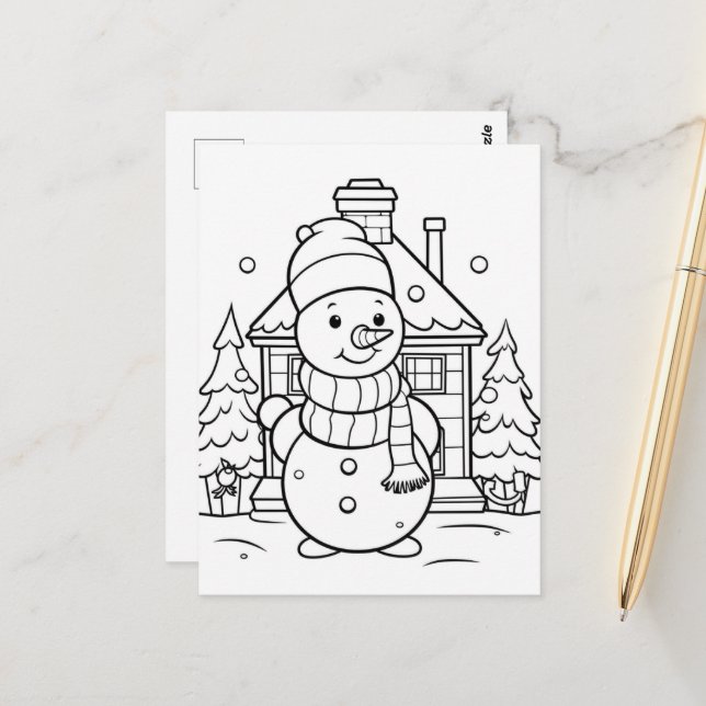 Festive Snowman kids colouring  Postcard (Front/Back In Situ)