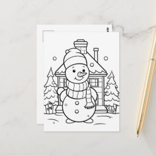 Festive Snowman kids colouring  Postcard