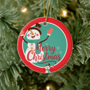 Festive Snowman Merry Christmas Lip Balm Ceramic Tree Decoration