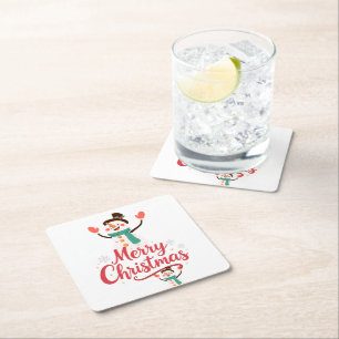 Festive Snowman Merry Christmas Lip Balm Square Paper Coaster