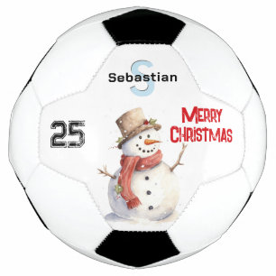 Festive Snowman Monogrammed Merry Christmas Football