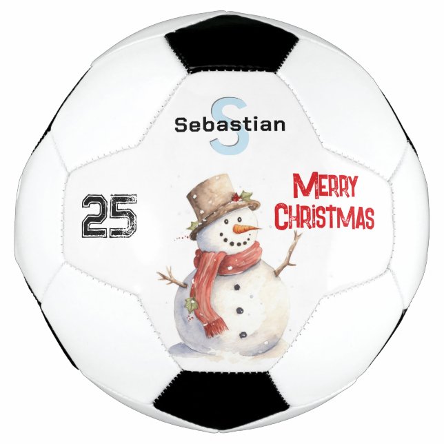 Festive Snowman Monogrammed Merry Christmas Football (Front)