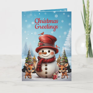 Festive Snowman Reindeer Snowflake Photo ☃️ 🦌 🎄 Holiday Card