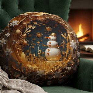Festive Snowman Round Cushion