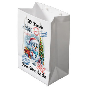 Festive Snowman & Santa Sack Cheer Medium Gift Bag