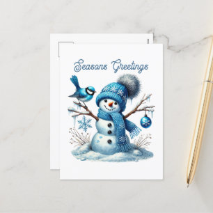 Festive snowman Seasons Greetings Holiday Postcard