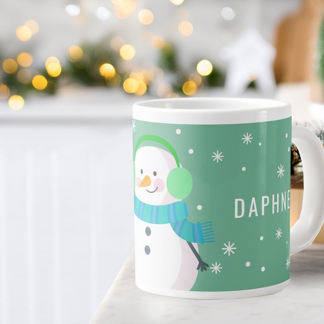 Festive Snowman Snowflake Christmas Personalised Large Coffee Mug (Festive Snowman Snowflake Christmas Personalized Giant Coffee Mug)