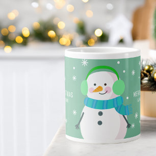 Festive Snowman Snowflake Merry Christmas New Year Large Coffee Mug