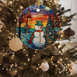 Festive Snowman Stained Glass Christmas Ceramic Tree Decoration