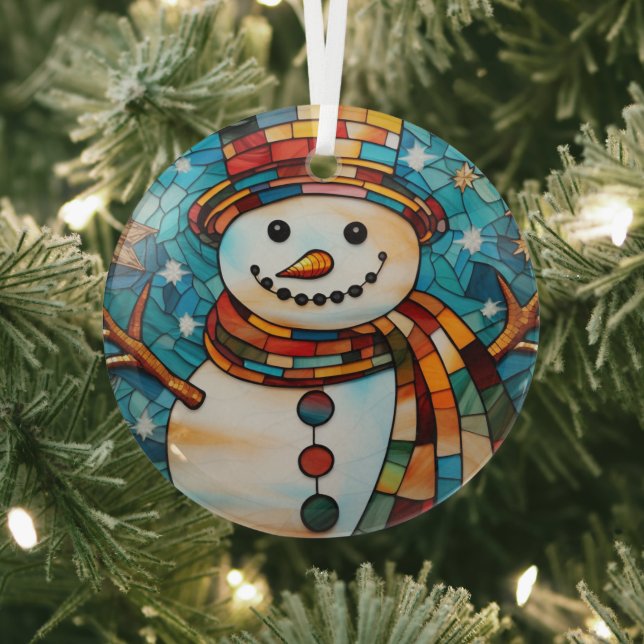 Festive Snowman Stained Glass   Glass Tree Decoration (Insitu)