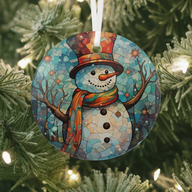 Festive Snowman Stained Glass   Tree Decoration (Insitu)