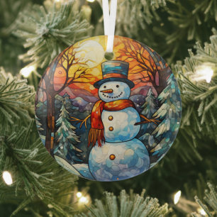 Festive Snowman Stained Glass Tree Decoration
