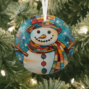 Festive Snowman Stained Glass Tree Decoration