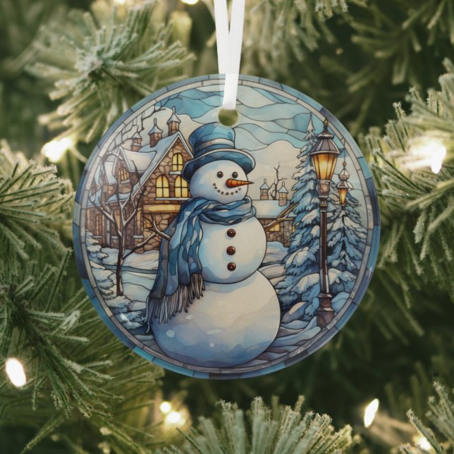 Festive Snowman Stained Glass   Tree Decoration (Insitu)