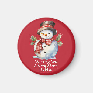Festive Snowman Watercolor Holiday Magnet