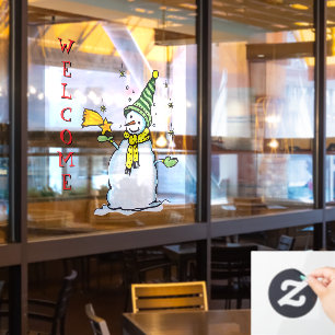 Festive snowman welcome window cling
