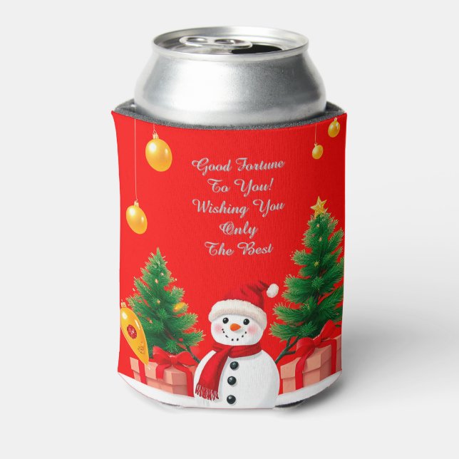 Festive Snowman With Christmas Trees Can Cooler (Can Back)