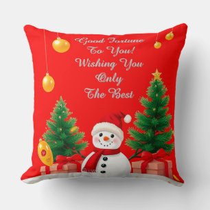 Festive Snowman With Christmas Trees Cushion