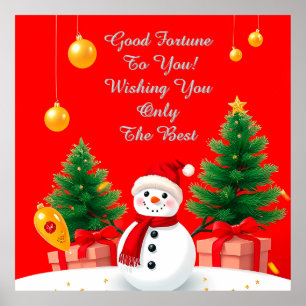 Festive Snowman With Christmas Trees Poster