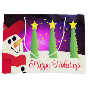 Festive Snowman With Red Large Gift Bag