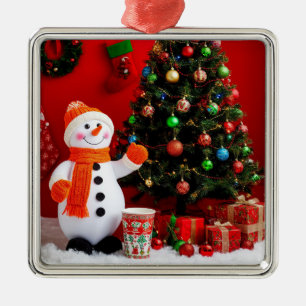 Festive Snowmen and Christmas Tree Metal Tree Decoration