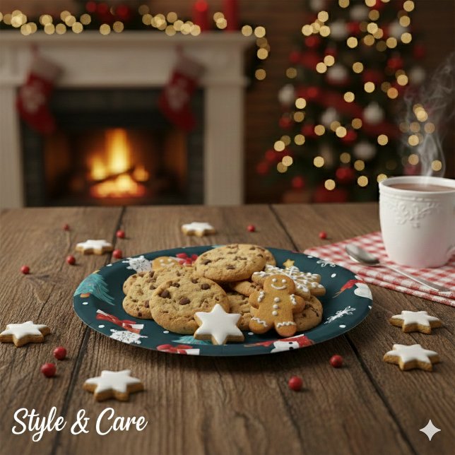 Festive Snowmen Christmas Trees Holiday Gift Round Paper Plate (Festive Snowmen Christmas Trees Holiday Gift Round Paper Plates)