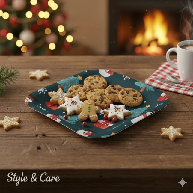 Festive Snowmen Christmas Trees Holiday Gift Sqr Paper Plate (Festive Snowmen Christmas Trees Holiday Gift Squire Paper Plates)