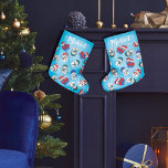 Festive Snowmen Watercolor Christmas Pattern Large Christmas Stocking<br><div class="desc">This cute and playful illustration pattern is perfect for the Christmas holiday season. It features hand-drawn and painted watercolor snowmen in different scenarios. One snowman is juggling snowballs, one is tangled in glowing lights, another is standing cutely snuggled in his warm winter gear, another is drinking a cup of hot...</div>
