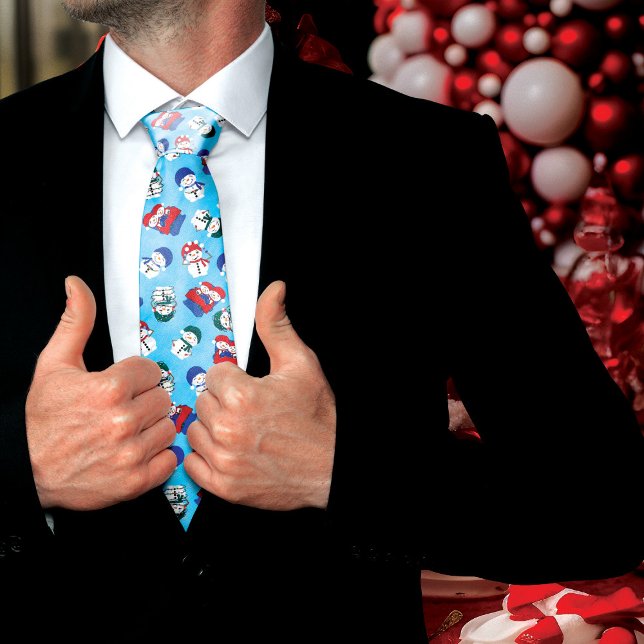 Festive Snowmen Watercolor Christmas Pattern Tie (Creator Uploaded)