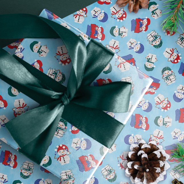 Festive Snowmen Watercolor Christmas Pattern Wrapping Paper Sheet (Creator Uploaded)