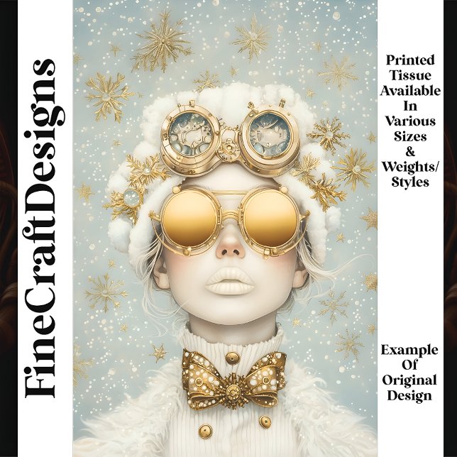 Festive Snowy Chic Steampunk Girl Q7 Decoupage Tissue Paper (Creator Uploaded)