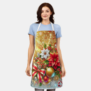 Festive Sparkle Christmas Poinsettia Holiday Magic Apron