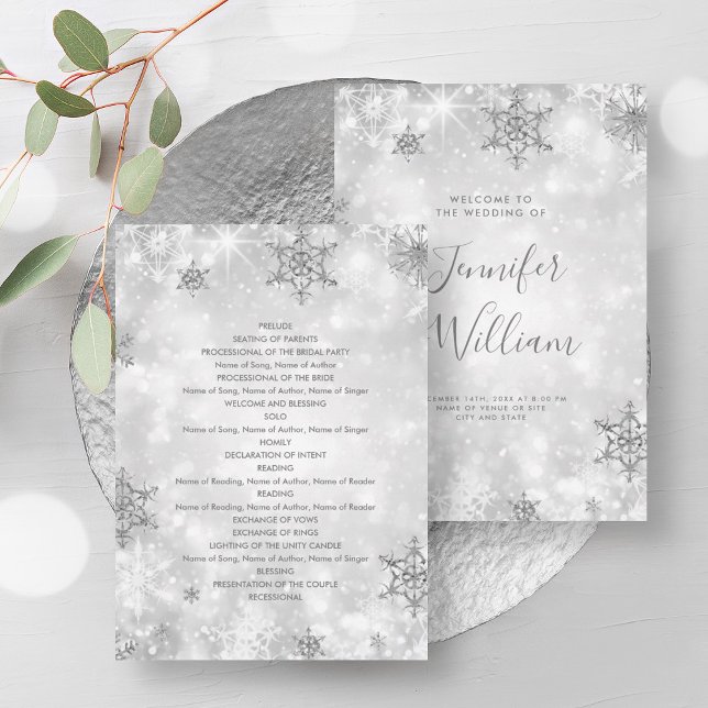Festive Sparkle Silver Winter Wedding Program Invitation (Festive Sparkle Silver Winter Wedding Program)