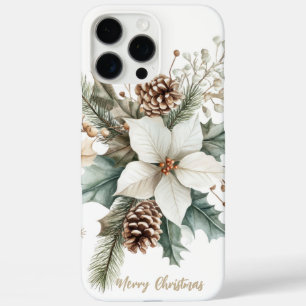 Festive Sparkling Christmas Floral iPhone 16 Pro Max Case
