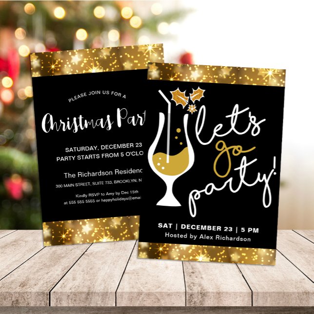 Festive Sparkling Gold Fireworks Christmas Party Invitation (Creator Uploaded)