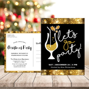 Festive Sparkling Gold Fireworks Invitation Postcard