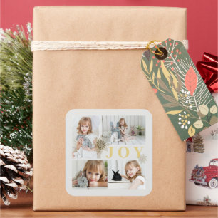 Festive Sparkling Gold Joy Christmas Photo Holiday Square Sticker