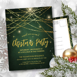 Festive Sparkling Gold String Lights Holiday Party Invitation Postcard